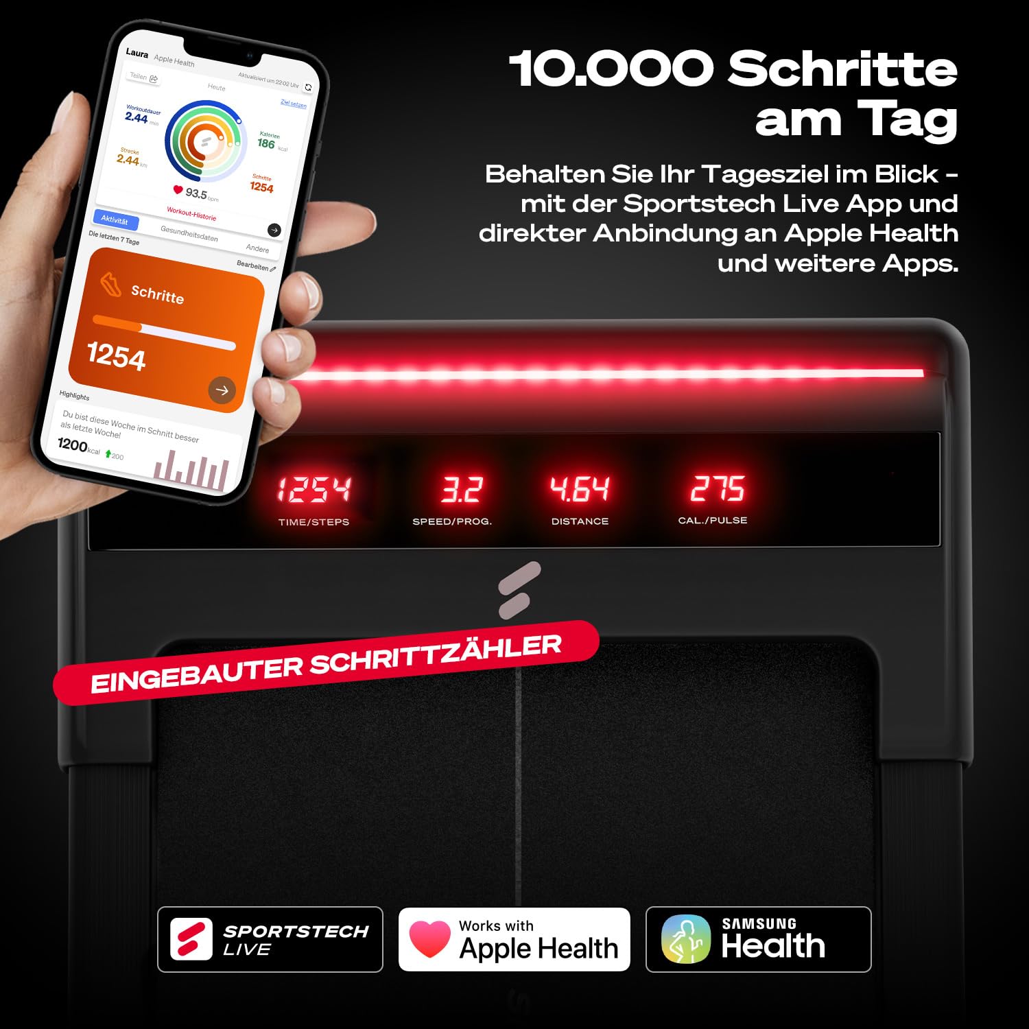 Sportstech Laufband Walking Pad für Zuhause, mit manueller Steigung, Walking Pad bis 6 km/h, Treadmill bis 12km/h, App, Fernbedienung swalk lite
