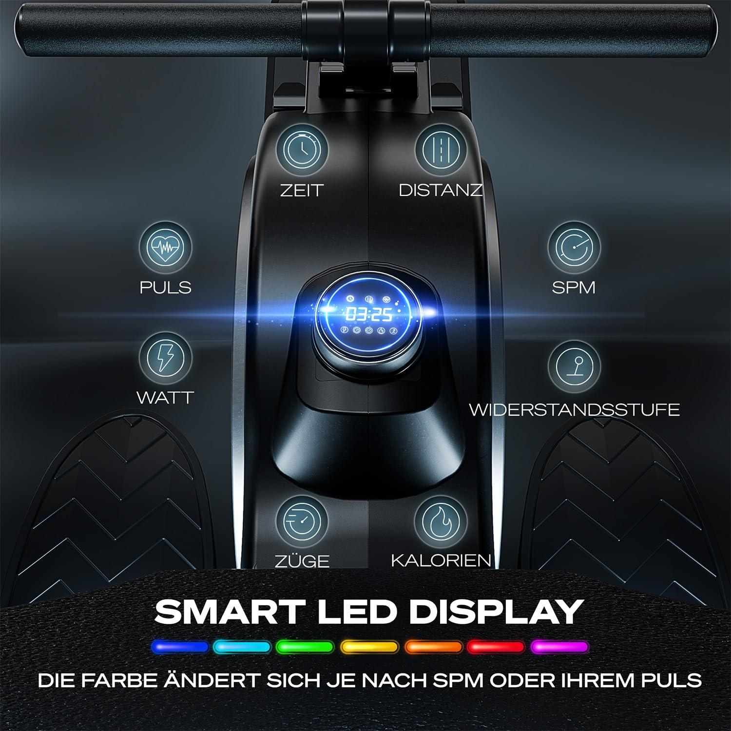 Sportstech PROwer Rudergerät für Zuhause, 32 Stufen Magnetwiderstand, LED Display, Dual Slide Rail, Bluetooth App kompatibel, leise, Ganzkörpertraining, Tablethalterung, vertikal verstaubar (Oak)
