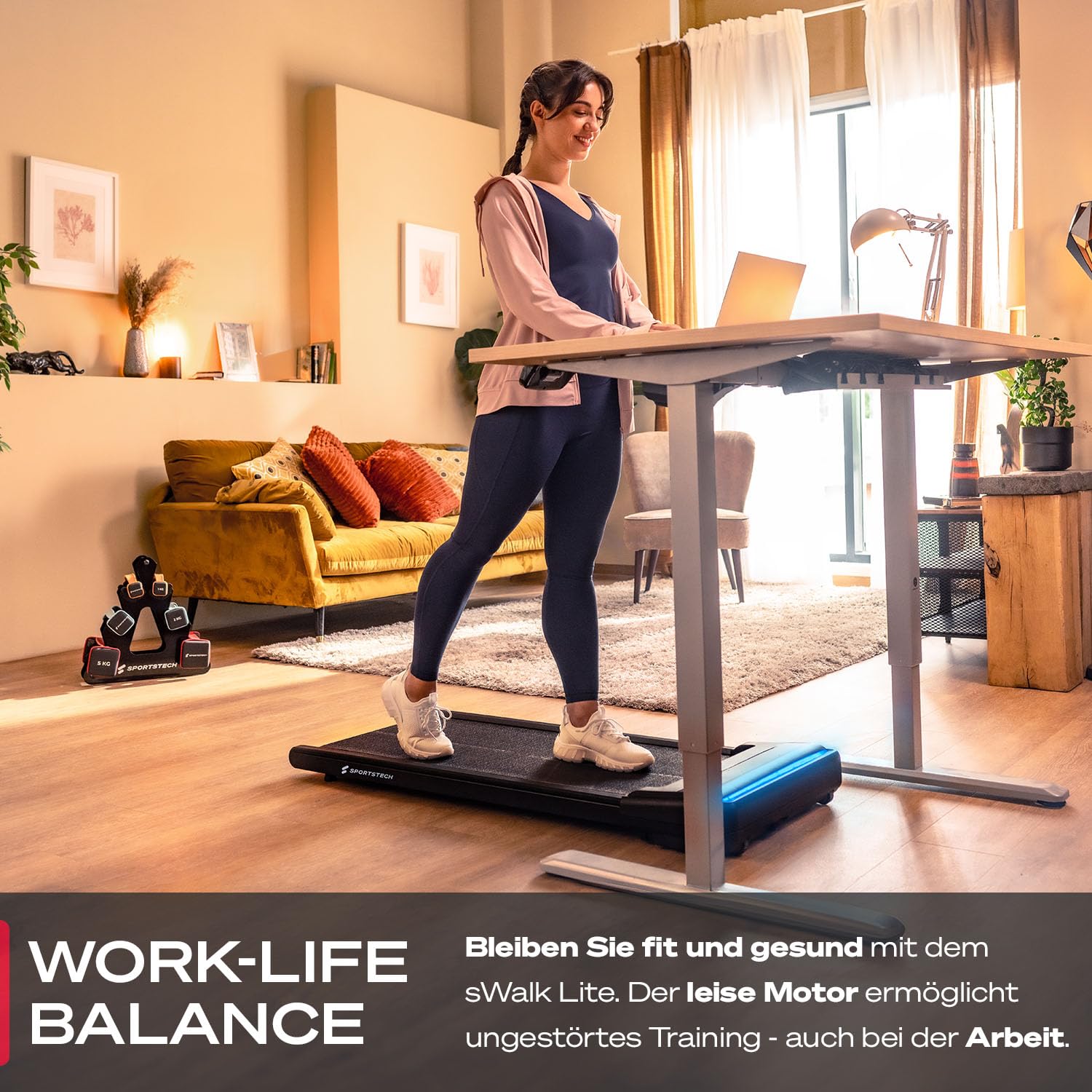 Sportstech Laufband Walking Pad für Zuhause, mit manueller Steigung, Walking Pad bis 6 km/h, Treadmill bis 12km/h, App, Fernbedienung swalk lite