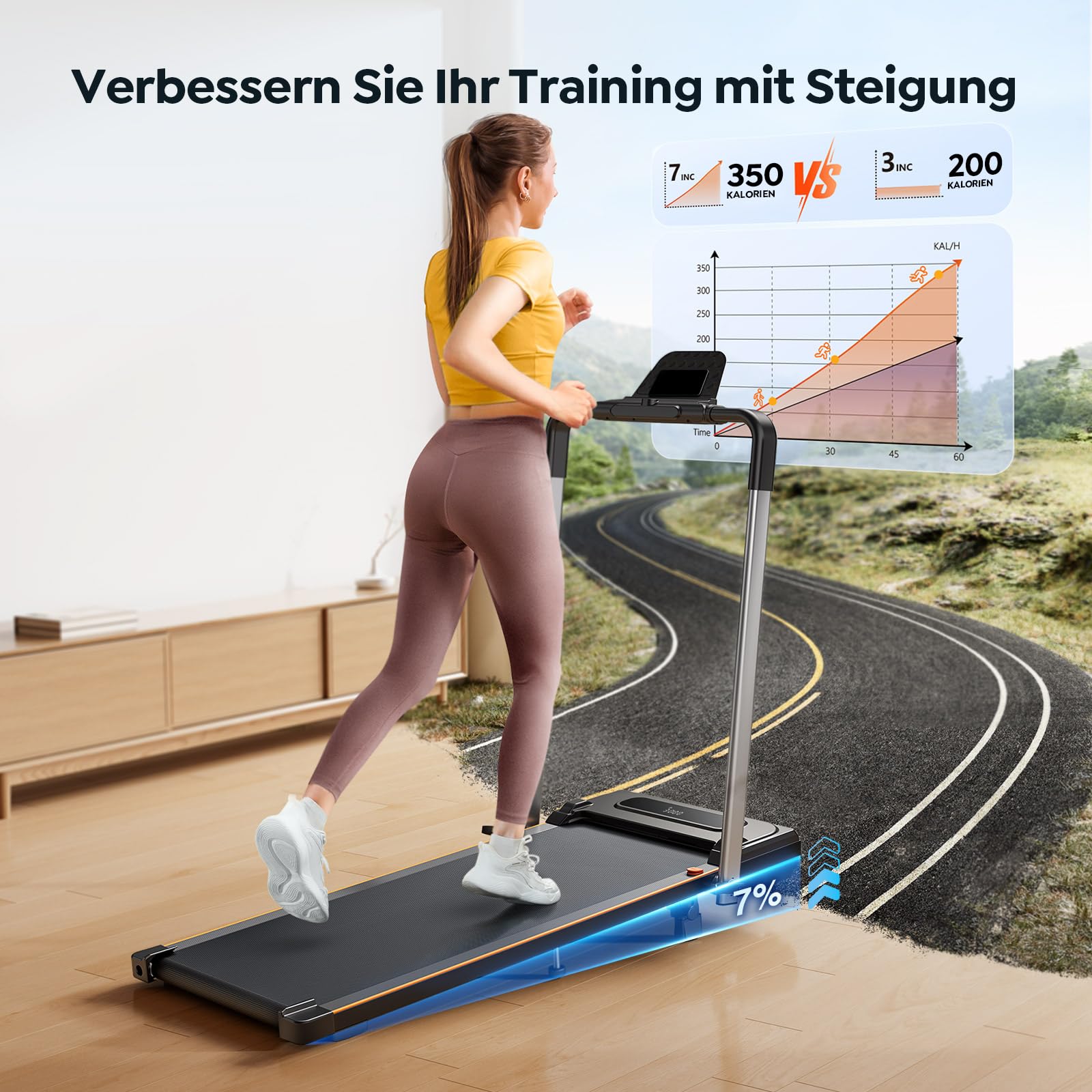 Klappbar Laufband für Zuhause mit Steigung, 2 in 1 Walking Pad Neigung Laufband, 12 km/h, Fernbedienung & App-Steuerung, LCD-Anzeige, Doppelter Stoßdämpfung, Kein Montagebedarf, für Zuhause & Büro