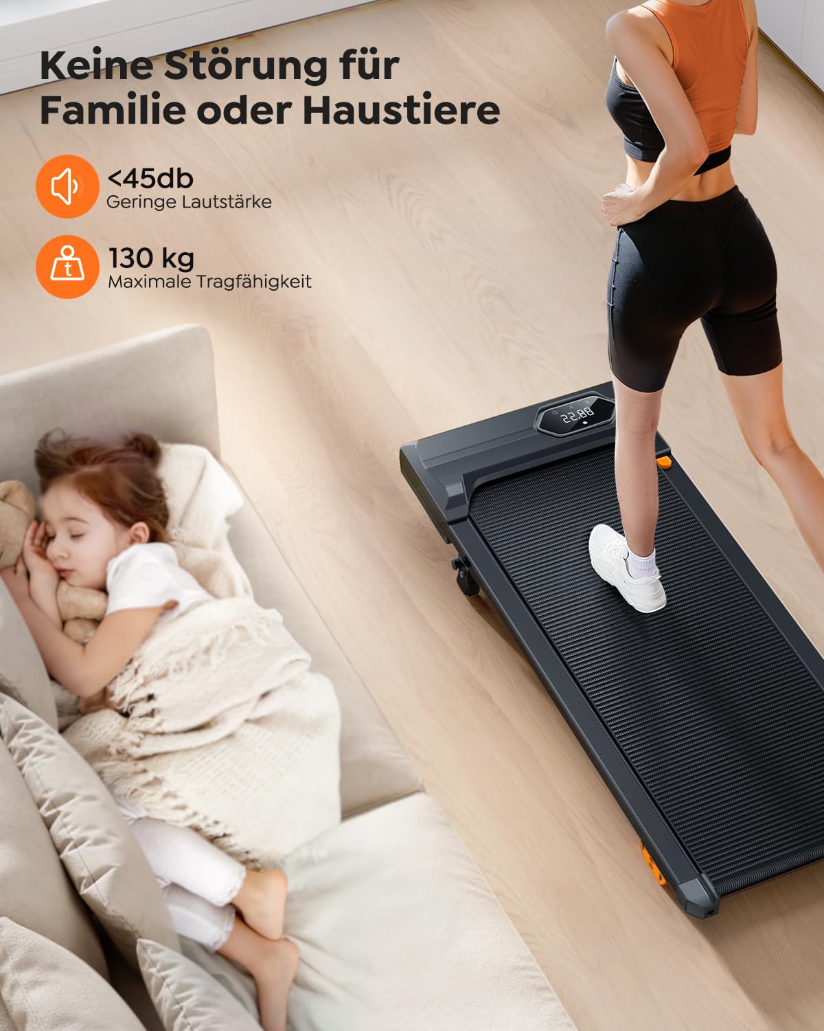 Laufband für Zuhause,Walking Pad mit Steigung bis 10%,1-6KM/H Laufband,LED-Anzeige,Dreifacher Dämpfung,Leisem 2.5HP Motor,App-Steuerung,Bis 130kg Belastbar,kompakt,Walking Machine für Zuhause/Büro