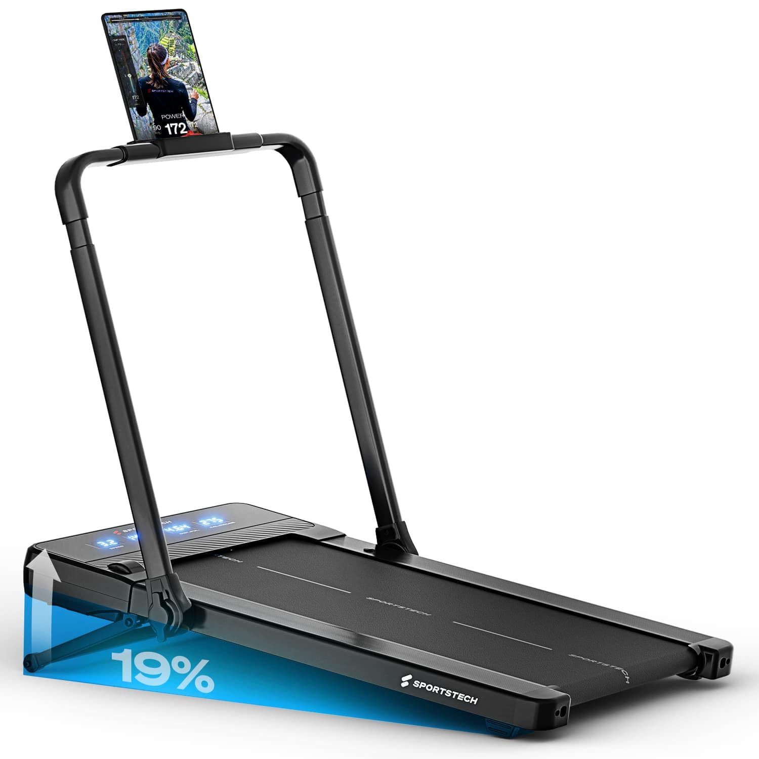 Sportstech Walking Pad, Laufband für Zuhause und Schreibtisch, automatische Steigung bis 19%, LED-Display, Home Office, kompakt, leise, App, Fitnessgerät für Zuhause, Treadmill sPad1000